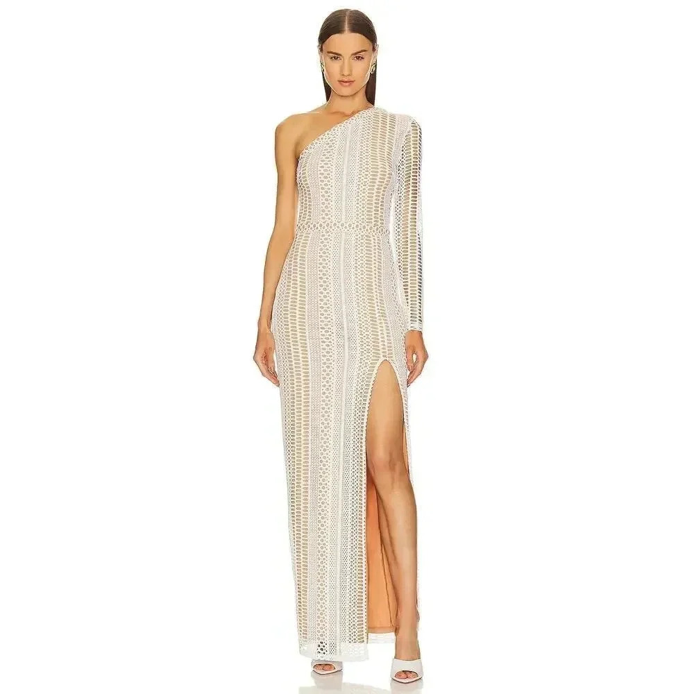 NEW-NWT Michael Costello x REVOLVE Berthe Ivory One Shoulder Lace Maxi Dress XS